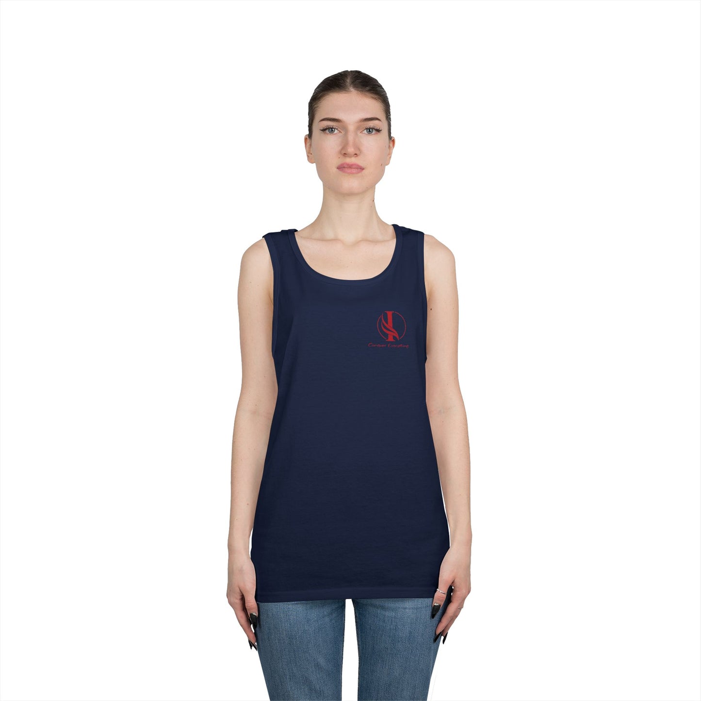 Heavy Cotton Tank Top - Casual Summer Wear with 'Conquer Everything' Design