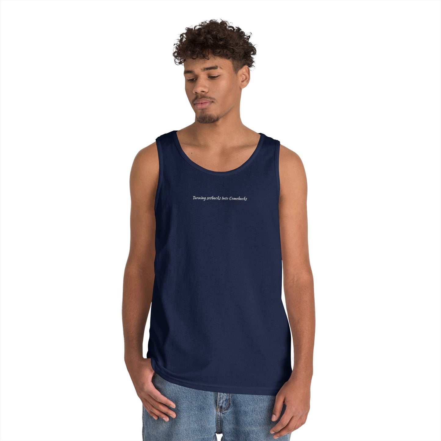 Inspirational Unisex Heavy Cotton Tank Top - "Turning Setbacks Into Comebacks"