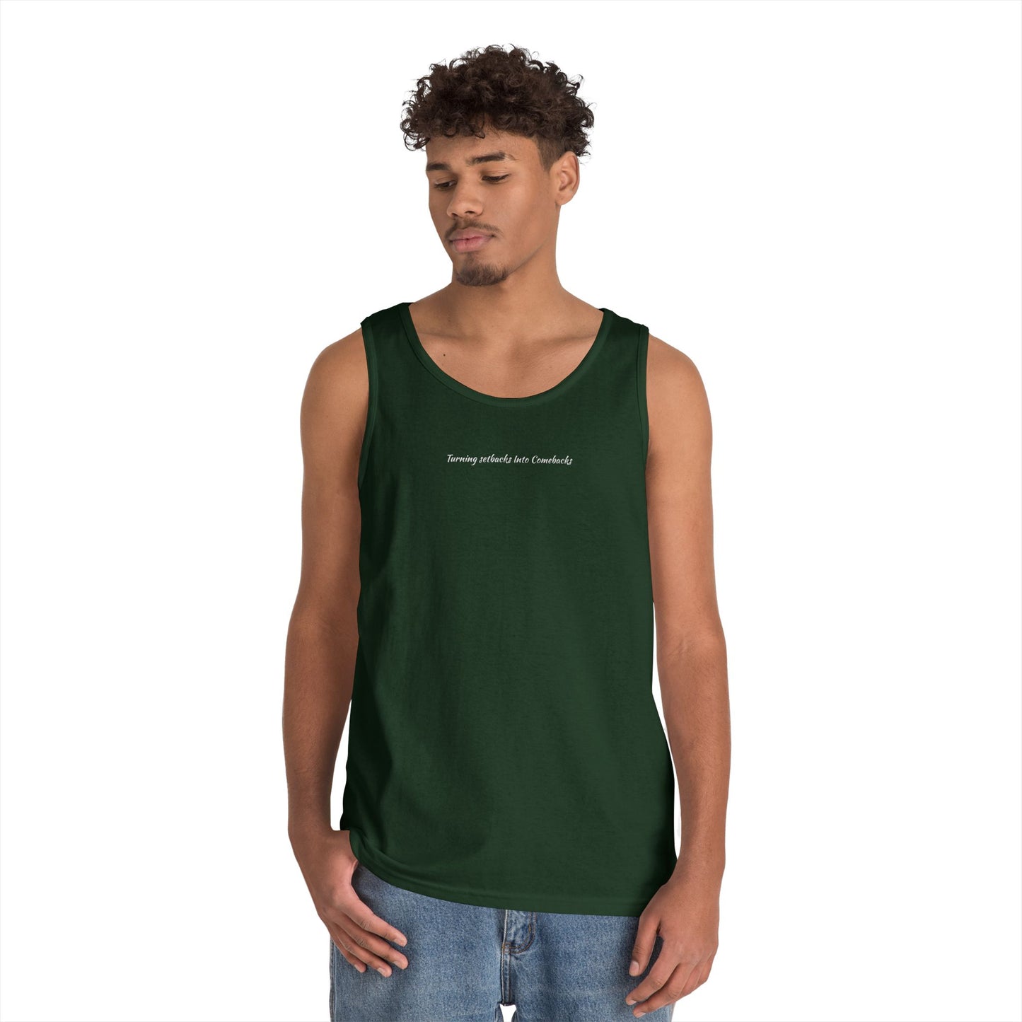 Inspirational Unisex Heavy Cotton Tank Top - "Turning Setbacks Into Comebacks"