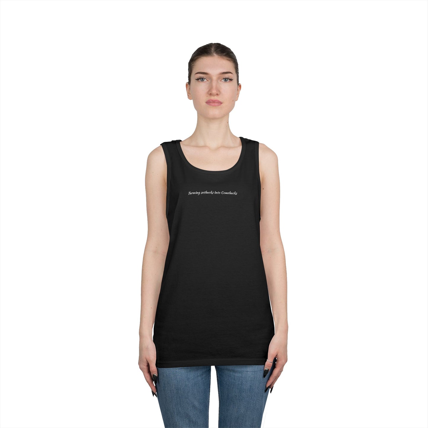 Inspirational Unisex Heavy Cotton Tank Top - "Turning Setbacks Into Comebacks"