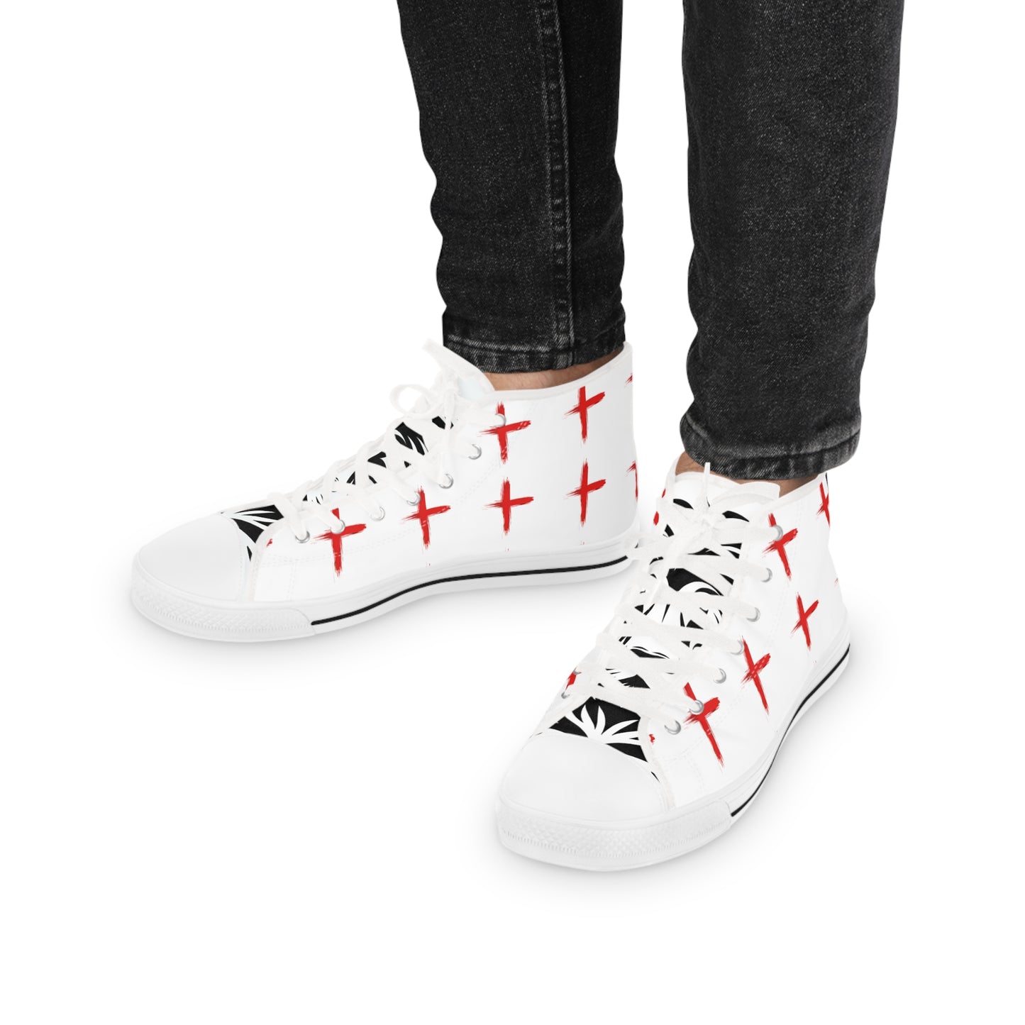 Men's High Top Sneakers with Bold Cross Design - Stylish and Unique Footwear