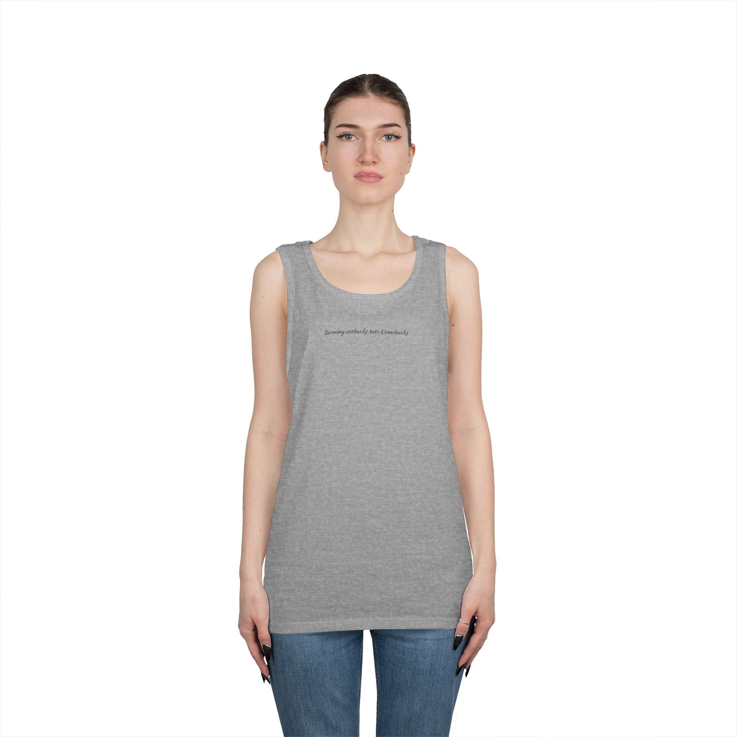 Inspirational Unisex Heavy Cotton Tank Top - "Turning Setbacks Into Comebacks"