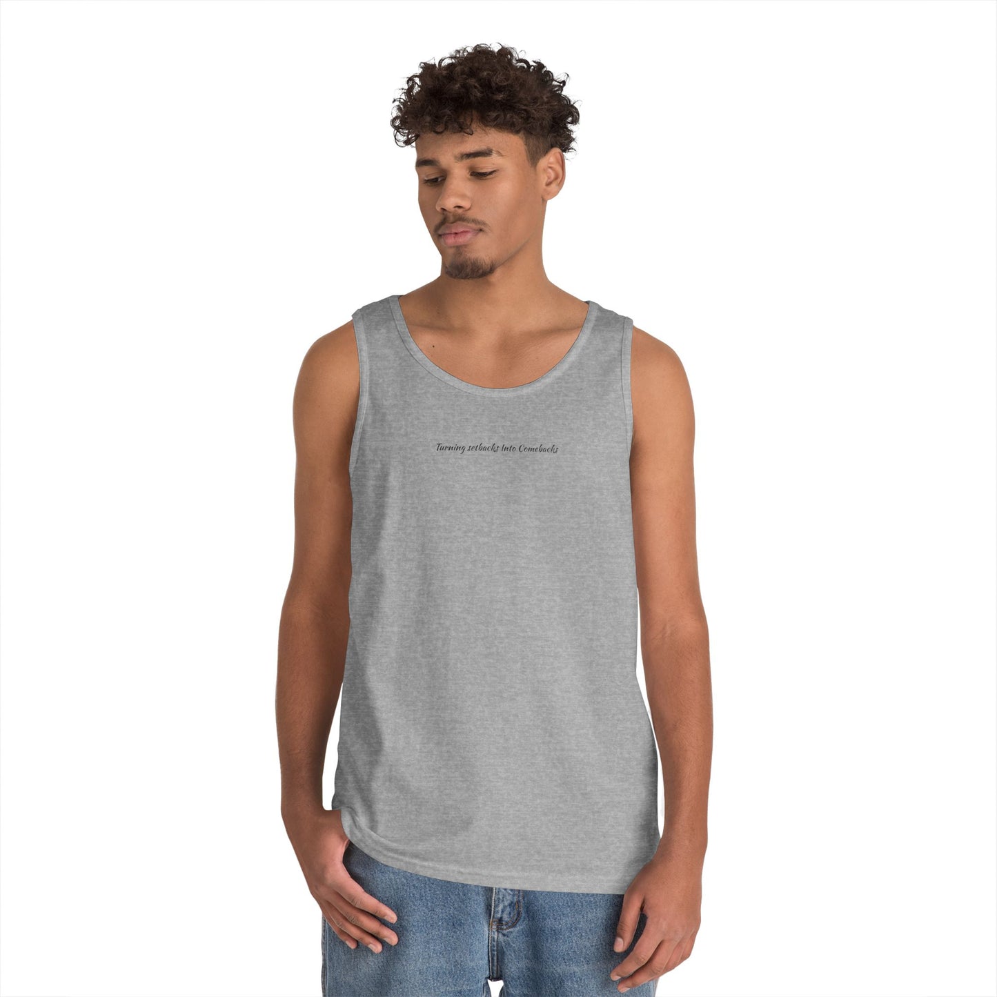 Inspirational Unisex Heavy Cotton Tank Top - "Turning Setbacks Into Comebacks"