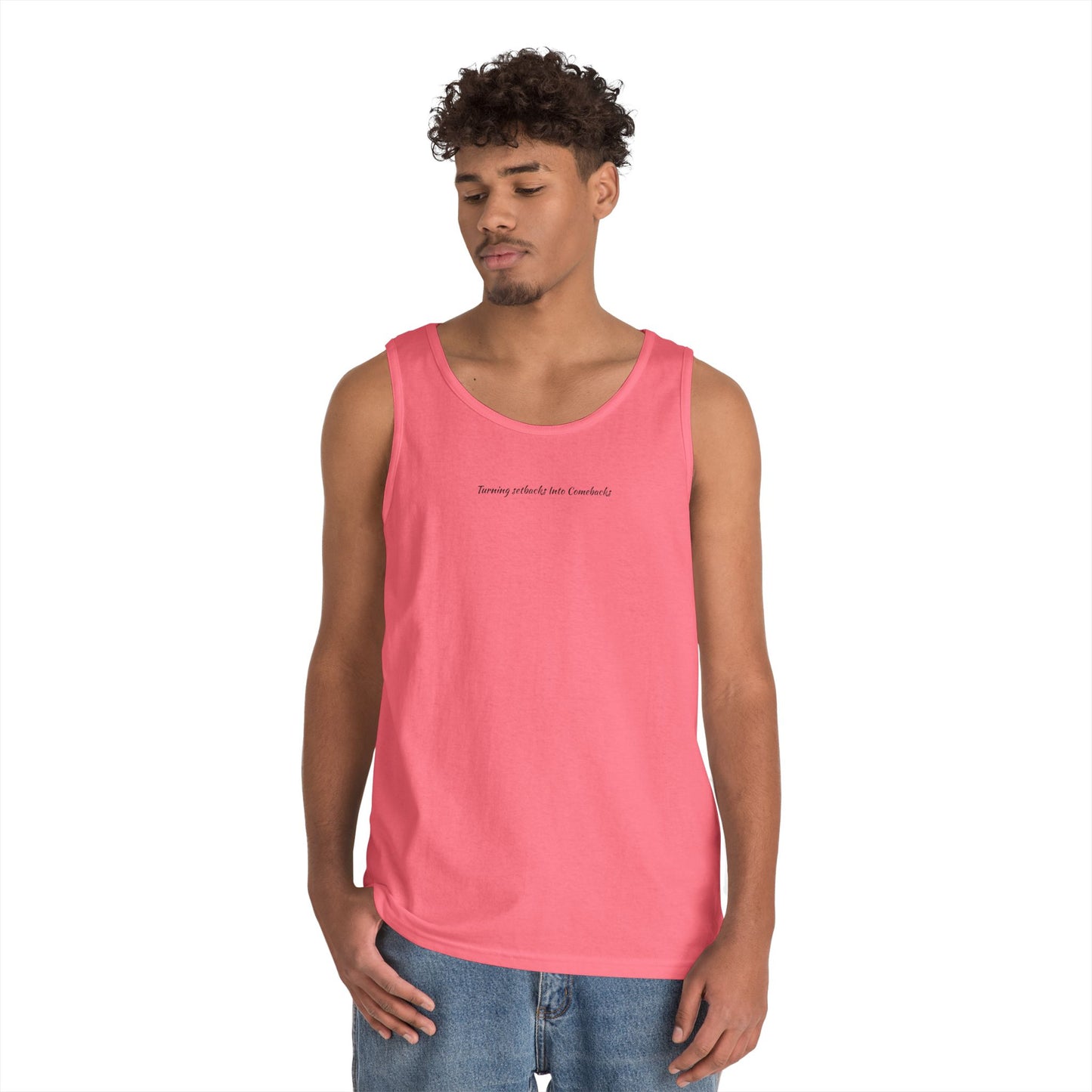 Inspirational Unisex Heavy Cotton Tank Top - "Turning Setbacks Into Comebacks"