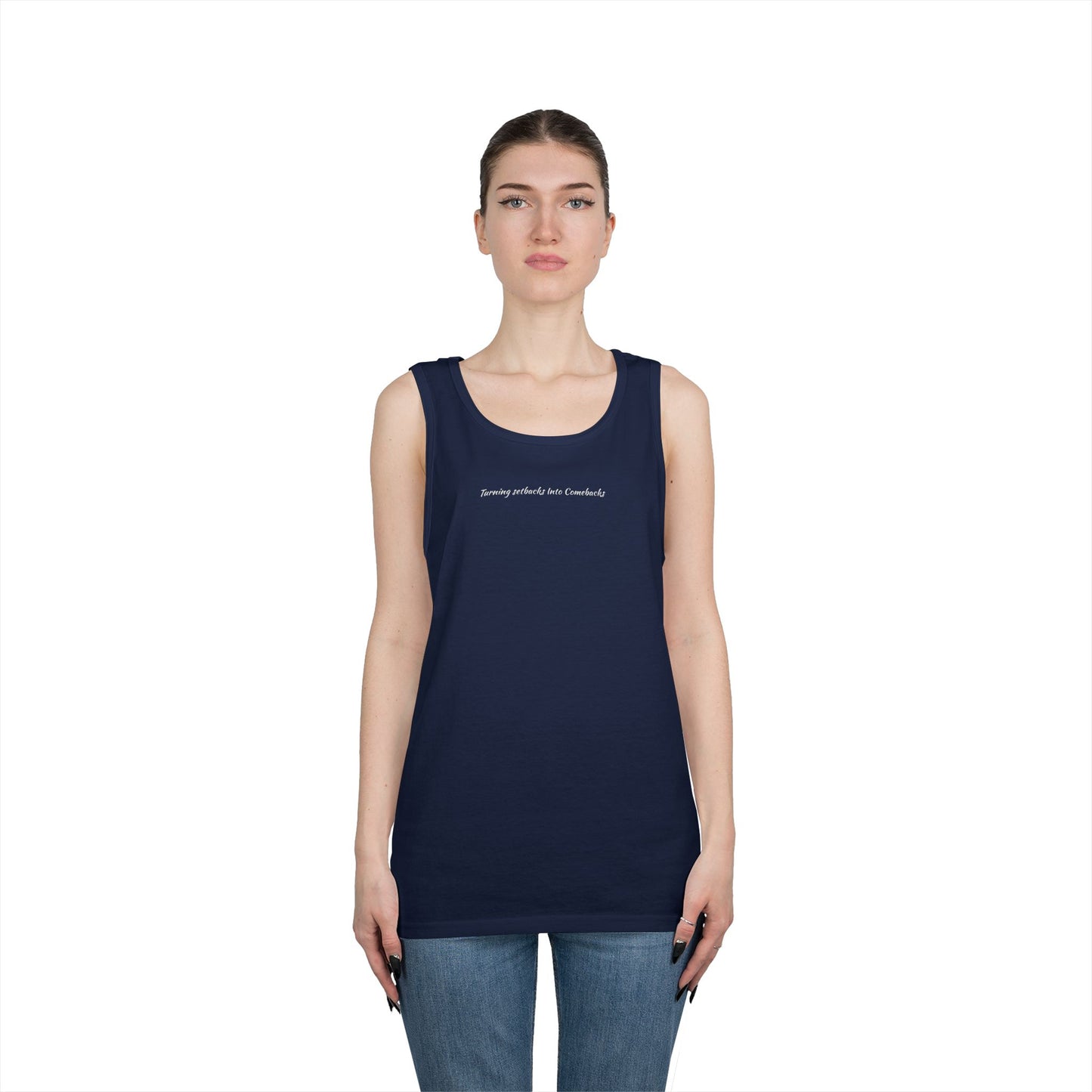 Inspirational Unisex Heavy Cotton Tank Top - "Turning Setbacks Into Comebacks"