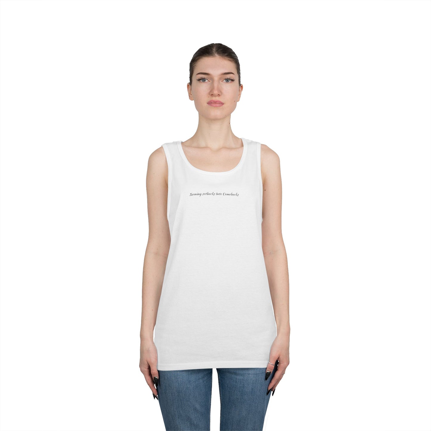 Inspirational Unisex Heavy Cotton Tank Top - "Turning Setbacks Into Comebacks"