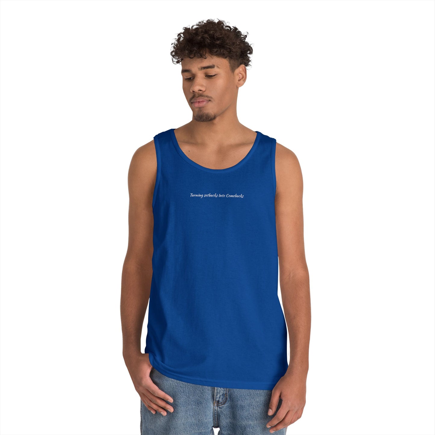 Inspirational Unisex Heavy Cotton Tank Top - "Turning Setbacks Into Comebacks"