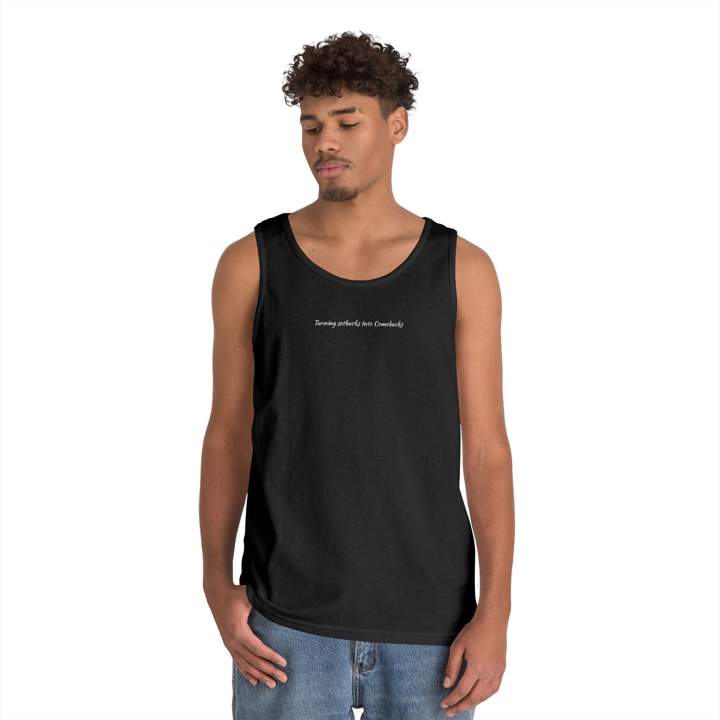 Inspirational Unisex Heavy Cotton Tank Top - "Turning Setbacks Into Comebacks"