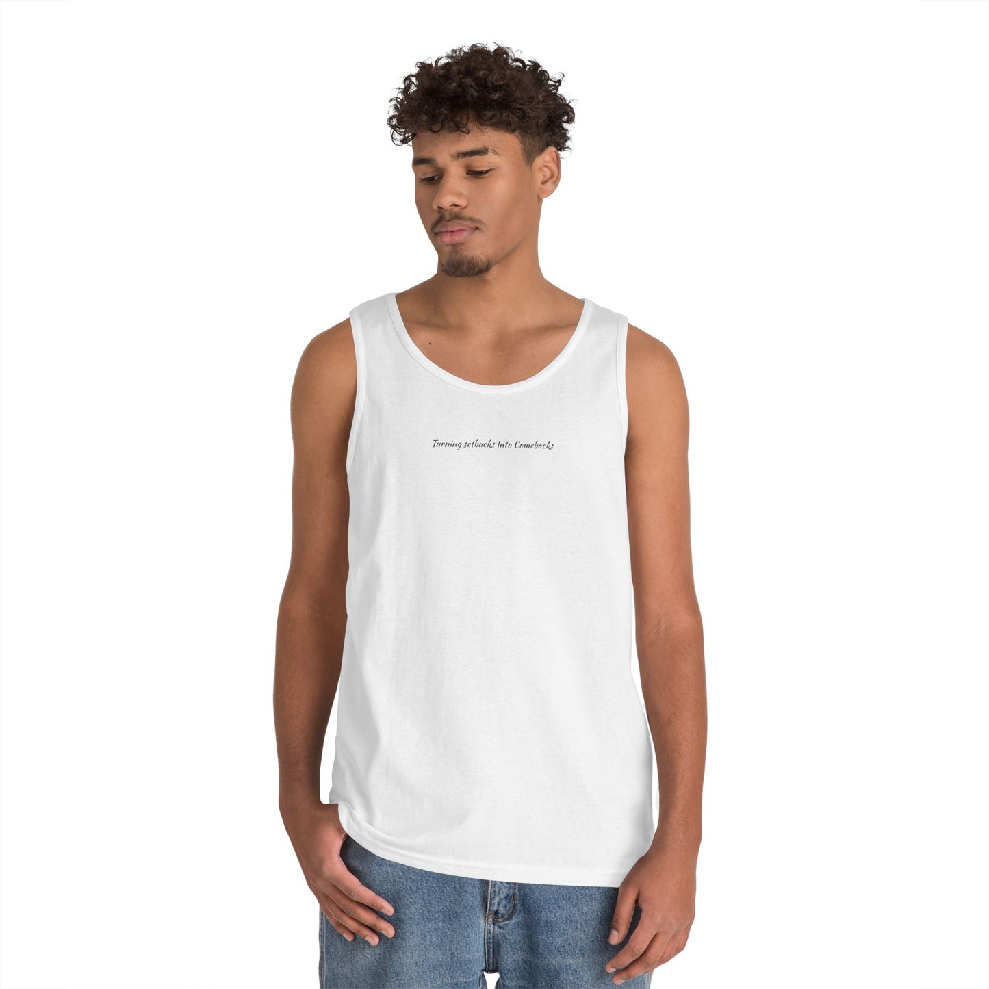 Inspirational Unisex Heavy Cotton Tank Top - "Turning Setbacks Into Comebacks"