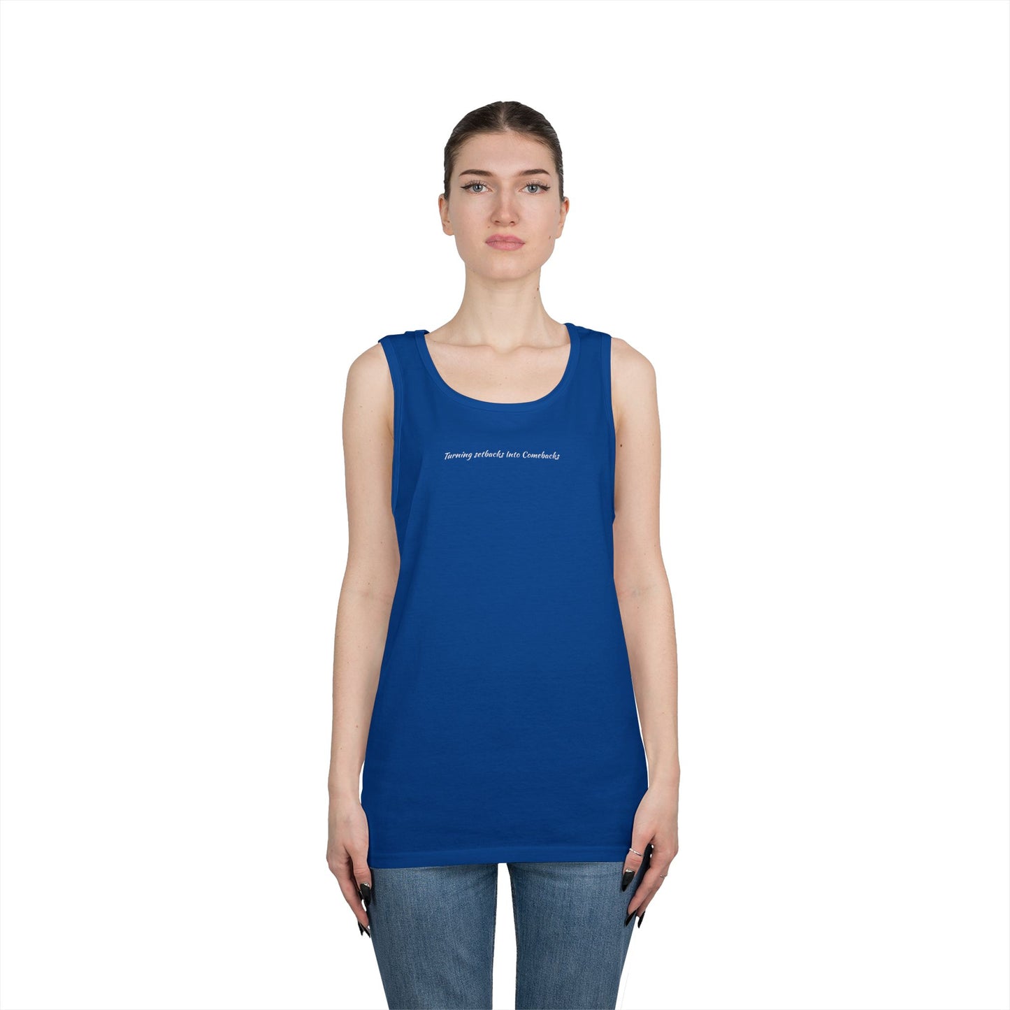 Inspirational Unisex Heavy Cotton Tank Top - "Turning Setbacks Into Comebacks"